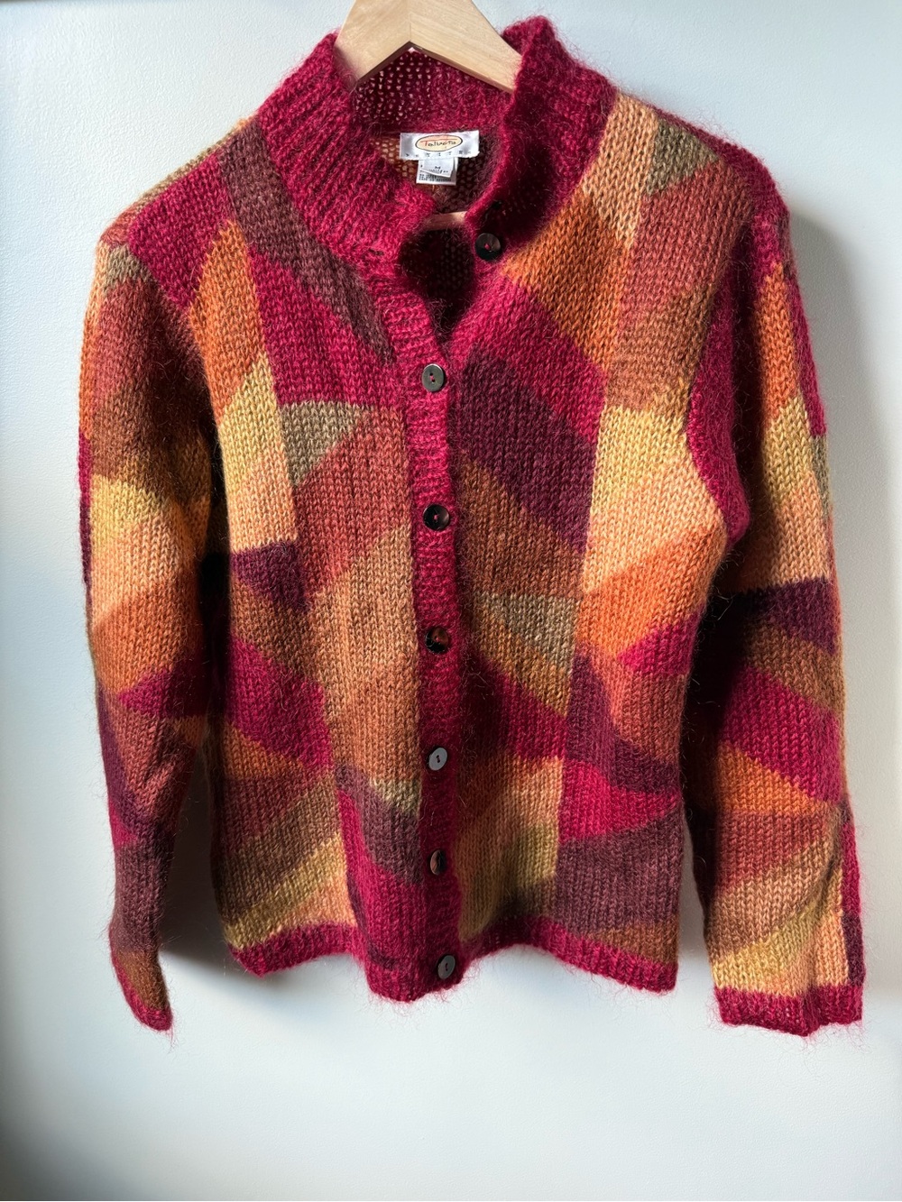 TALBOTS Vintage Geometric Cardigan Sweater Mohair Blend Grannycore Cabincore M